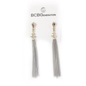 BCBGENERATION EARRINGS FRINGE GOLD & SILVER TONED
